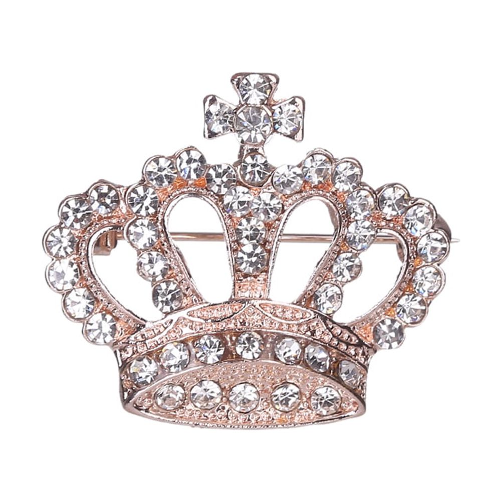 Fashion Alloy Diamond Crown Brooch Pin Rhinestone Brooch Clothes Ornament for Women Female Ladies(Rose Gold)